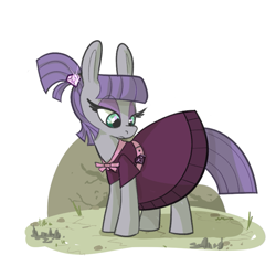Size: 801x773 | Tagged: safe, artist:ponygoggles, character:maud pie, species:earth pony, species:pony, alternate hairstyle, clothing, dress, fancy dress, female, long ears, looking back, mare, maudabetes, solo