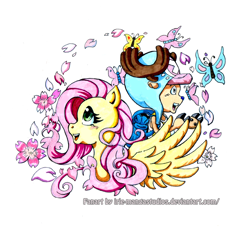 Size: 668x612 | Tagged: safe, artist:irie-mangastudios, character:fluttershy, butterfly, cherry blossoms, choppershy, one piece, tony tony chopper