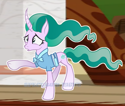 Size: 1665x1413 | Tagged: safe, artist:spectrumnightyt, character:mistmane, species:pony, species:unicorn, episode:campfire tales, g4, my little pony: friendship is magic, clothing, curved horn, ethereal mane, female, mare, raised hoof, solo