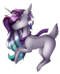 Size: 817x1010 | Tagged: safe, artist:1midnightriver1, artist:hyshyy, oc, oc only, species:pony, species:unicorn, clothing, deer tail, female, mare, scarf, simple background, solo, transparent background
