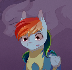 Size: 2362x2300 | Tagged: safe, artist:chiweee, character:rainbow dash, character:soarin', species:pony, clothing, commission, eyes closed, thousand yard stare, uniform, wonderbolts uniform, worried