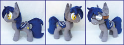 Size: 2045x743 | Tagged: safe, artist:lilmoon, oc, oc only, oc:starchaser, species:bat pony, species:pony, goggles, irl, male, photo, plushie, ril, solo, stallion