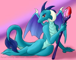 Size: 1280x1014 | Tagged: safe, artist:diction, character:princess ember, species:dragon, bloodstone scepter, dragon lord ember, female, pose, smiling, solo