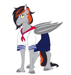 Size: 2224x2352 | Tagged: safe, artist:xenalollie, oc, oc only, oc:tosh, species:bat pony, species:pony, high res, male, sailor uniform, simple background, solo, stallion, white background