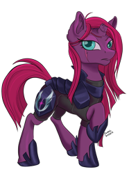 Size: 1243x1564 | Tagged: safe, artist:firimil, character:tempest shadow, species:pony, species:unicorn, my little pony: the movie (2017), alternate design, alternate hairstyle, armor, background removed, broken horn, eye scar, fanfic, fanfic art, fanfic cover, female, long mane, mare, raised hoof, royal guard, scar, simple background, solo, tempest becomes a royal guard, transparent background