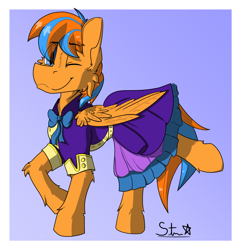 Size: 1516x1558 | Tagged: safe, artist:starrypallet, oc, oc only, oc:cold front, species:pegasus, species:pony, clothing, crossdressing, dress, male, simple background, stallion