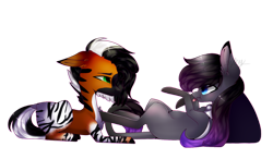 Size: 1024x600 | Tagged: safe, artist:hyshyy, oc, oc only, oc:raffles hoof, oc:raven, clothing, on back, pregnant, prone, scarf, simple background, tongue out, transparent background, zonkey