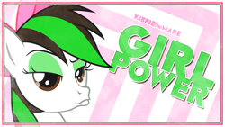 Size: 1920x1080 | Tagged: safe, artist:emkay-mlp, oc, oc only, oc:kibbie, bow, duckface, girl power, hair bow, recolor, rule 63, solo, wallpaper