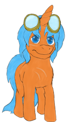 Size: 1609x2856 | Tagged: safe, artist:wesleyfoxx, oc, oc only, oc:eissen, species:pony, species:unicorn, 2018 community collab, derpibooru community collaboration, colored sketch, goggles, looking at you, simple background, smiling, solo, transparent background