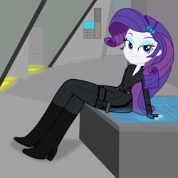 Size: 894x894 | Tagged: safe, artist:tabrony23, character:rarity, my little pony:equestria girls, bedroom eyes, black widow (marvel), boots, clothing, cosplay, costume, female, fingerless gloves, gloves, high heel boots, marvel, shoes, solo