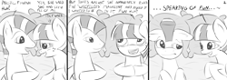 Size: 2129x750 | Tagged: safe, artist:bloss, character:blossomforth, character:thunderlane, species:pegasus, species:pony, ship:blossomlane, g4, bed, comic, female, male, mare, pillow, shipping, stallion, straight