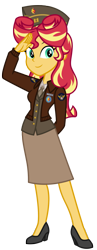 Size: 777x2006 | Tagged: safe, artist:famousmari5, character:sunset shimmer, my little pony:equestria girls, air force, alternate hairstyle, captain, clothing, female, high heels, military, military uniform, salute, shoes, simple background, solo, transparent background, uniform, united states, us army air corps, world war ii