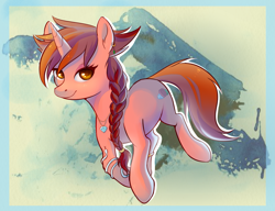 Size: 1345x1034 | Tagged: safe, artist:ghst-qn, oc, oc only, oc:ruby quartz, species:pony, species:unicorn, braid, female, gem, horn, jewelry, looking at you, mare, snake, solo