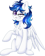 Size: 179x225 | Tagged: safe, artist:sketchyhowl, oc, oc only, oc:storm cloud, species:pegasus, species:pony, animated, chest fluff, female, gif, glasses, mare, one eye closed, pixel art, raised hoof, simple background, solo, transparent background, wink