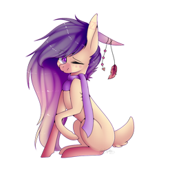 Size: 800x800 | Tagged: safe, artist:hyshyy, oc, oc only, oc:dawn fallow, species:pony, deer tail, female, mare, one eye closed, simple background, solo, transparent background, wink