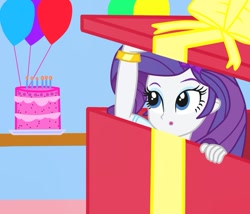 Size: 965x827 | Tagged: safe, artist:tabrony23, character:rarity, my little pony:equestria girls, balloon, birthday, cake, female, food, solo