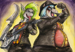 Size: 1280x900 | Tagged: safe, artist:souleatersaku90, oc, oc only, oc:shadow melody, species:anthro, anthro oc, avatar (band), chubby, fat, guitar, metal, singing, traditional art, watercolor painting