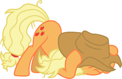 Size: 3107x2015 | Tagged: safe, artist:davidsfire, character:applejack, species:earth pony, species:pony, episode:fame and misfortune, g4, my little pony: friendship is magic, clothing, covering, cowboy hat, face down ass up, female, hat, mare, scared, simple background, solo, stetson, transparent background, vector