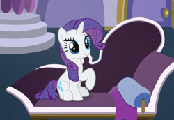Size: 1024x703 | Tagged: safe, artist:tabrony23, character:rarity, species:pony, species:unicorn, couch, cute, fainting couch, female, mare, raised hoof, raribetes, sitting, smiling, solo