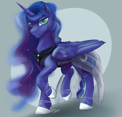 Size: 2400x2296 | Tagged: safe, artist:firimil, character:princess luna, species:alicorn, species:pony, fanfic:the folly of princesses, clothing, dress, female, mare, raised hoof, simple background, solo
