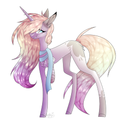Size: 1000x1000 | Tagged: safe, artist:hyshyy, oc, oc only, oc:droplette, species:pony, species:unicorn, amputee, bandage, clothing, missing limb, scarf, simple background, solo, stump, transparent background