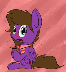 Size: 2898x3142 | Tagged: safe, artist:lofis, oc, oc only, oc:befish, species:pegasus, species:pony, blushing, clothing, coffee, cup, female, mare, scarf, spill, startled