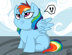 Size: 1300x1000 | Tagged: safe, artist:glitterstar2000, character:rainbow dash, species:pegasus, species:pony, angry, cute, dashabetes, female, filly, grumpy, multicolored hair, pictogram, sitting, solo