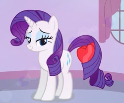 Size: 979x816 | Tagged: safe, artist:tabrony23, character:rarity, species:pony, heart, holiday, lidded eyes, prehensile tail, tail hold, valentine's day