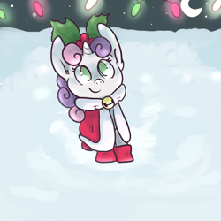 Size: 1000x1000 | Tagged: safe, artist:ponygoggles, character:sweetie belle, christmas, female, snow, snowfall, solo, winter