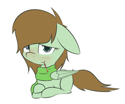 Size: 3047x2533 | Tagged: safe, artist:lofis, oc, oc only, oc:mint chocolate, species:pegasus, species:pony, blushing, clothing, cute, looking at you, lying down, scarf, sick, simple background, solo, white background