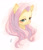 Size: 1000x1157 | Tagged: safe, artist:yanamosuda, character:fluttershy, species:pony, g4, abstract background, blushing, cute, female, lidded eyes, looking at you, mare, shyabetes, signature, simple background, smiling, solo, three quarter view, white background