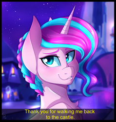Size: 2000x2100 | Tagged: safe, artist:derpsonhooves, character:princess flurry heart, species:pony, castle, crystal empire, female, mare, night, older, older flurry heart, smiling, solo