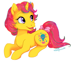 Size: 911x780 | Tagged: safe, artist:c-puff, species:pony, species:unicorn, g1, baby explorer, bow, female, simple background, solo, tail bow, transparent background