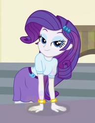 Size: 786x1016 | Tagged: safe, artist:tabrony23, character:rarity, my little pony:equestria girls, bedroom eyes, bracelet, clothing, female, hairpin, jewelry, looking at you, skirt, smiling, solo