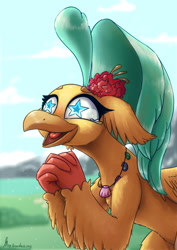 Size: 1240x1754 | Tagged: safe, artist:loneless-art, character:princess skystar, species:classical hippogriff, species:hippogriff, g4, my little pony: the movie (2017), clasped hands, crying, excited, female, jewelry, necklace, open mouth, painting, seashell necklace, smiling, solo, starry eyes, tears of joy, teary eyes, wingding eyes