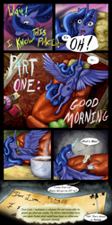 Size: 1600x3200 | Tagged: safe, artist:seventozen, character:princess luna, species:pony, comic:the day breaks softly, coffee, comic, female, letter, magic, nightmare, solo