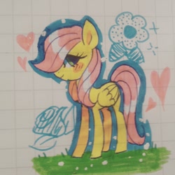 Size: 1536x1536 | Tagged: safe, artist:s1nb0y, character:fluttershy, species:pony, female, filly, filly fluttershy, graph paper, solo, traditional art, younger