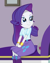 Size: 800x1000 | Tagged: safe, artist:tabrony23, character:rarity, species:human, my little pony:equestria girls, clothing, dress, female, sitting, smiling, solo