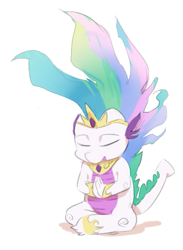 Size: 391x534 | Tagged: safe, artist:sunibee, character:princess celestia, species:dragon, dragonified, dragonlestia, female, meditation, simple background, solo, species swap, white background