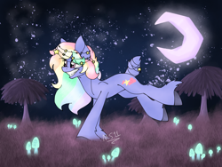 Size: 2048x1536 | Tagged: safe, artist:melonseed11, oc, species:earth pony, species:pony, deer tail, female, mare, moon, mushroom, night, solo