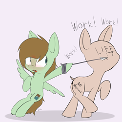 Size: 4000x4000 | Tagged: safe, artist:lofis, oc, oc:lifepone, oc:mint chocolate, species:pegasus, species:pony, biting, blushing, chest fluff, cute, dialogue, dragged, female, genderless, hairless, knot, looking at something, marching, mare, pulling, pulling rope, spread wings, text, tied, walking, wings