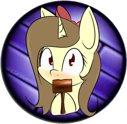 Size: 1940x1897 | Tagged: safe, artist:lofis, oc, oc:genna, species:pony, species:unicorn, blushing, bow, cute, female, hammereditor, looking at you, mare, nibbling, simple background, solo, transparent background