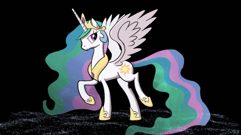 Size: 960x540 | Tagged: safe, artist:equum_amici, artist:tech--pony, character:princess celestia, animated, cinemagraph, female, looking at you, solo, spread wings, stock vector, wings