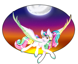 Size: 2313x1921 | Tagged: safe, artist:absolitedisaster08, oc, oc only, oc:princess andromeda, species:pegasus, species:pony, colored wings, female, mare, moon, multicolored wings, pegasus oc, simple background, solo, transparent background, twilight (astronomy), wings
