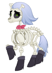 Size: 600x846 | Tagged: safe, artist:ronniesponies, character:skellinore, species:pony, episode:the break up break down, bandana, bone, boots, cute, glowing eyes, looking at you, raised leg, shoes, simple background, skeleton, skeleton pony, skellibetes, smiling, solo, transparent background