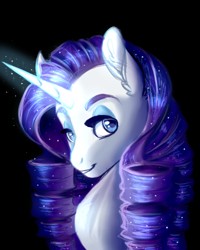 Size: 2000x2500 | Tagged: safe, artist:gigason, character:rarity, species:pony, species:unicorn, bust, dark, eyelashes, female, glowing horn, looking at you, mare, smiling, solo