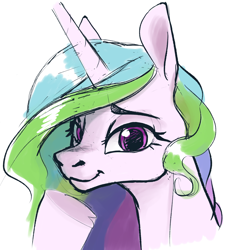 Size: 1322x1461 | Tagged: safe, artist:nadnerbd, character:princess celestia, species:pony, colored sketch, cute, cutelestia, female, looking at you, mare, missing accessory, simple background, smiling