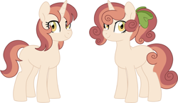 Size: 2609x1525 | Tagged: safe, artist:darlyjay, oc, oc only, oc:alpha gamer, oc:bethany gamer, parent:button mash, parent:sweetie belle, parents:sweetiemash, species:pony, species:unicorn, female, filly, offspring, simple background, white background