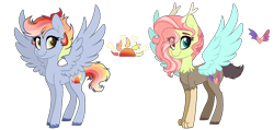 Size: 2440x1158 | Tagged: safe, artist:spectrumnightyt, oc, oc only, oc:spring heart, oc:sunset swirls, parent:discord, parent:princess celestia, parent:rainbow dash, parent:soarin', parents:dislestia, parents:soarindash, species:pegasus, species:pony, female, hybrid, interspecies offspring, mare, offspring, simple background, spread wings, transparent background, wings