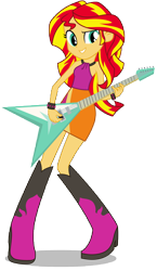 Size: 7449x12824 | Tagged: safe, artist:famousmari5, character:sunset shimmer, equestria girls:rainbow rocks, g4, my little pony: equestria girls, my little pony:equestria girls, absurd resolution, beautiful, boots, clothing, female, guitar, guitar pick, high heel boots, shoes, simple background, skirt, sleeveless, solo, sunset shredder, transparent background, vector